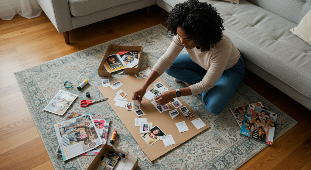 30 year old woman creating a vision board