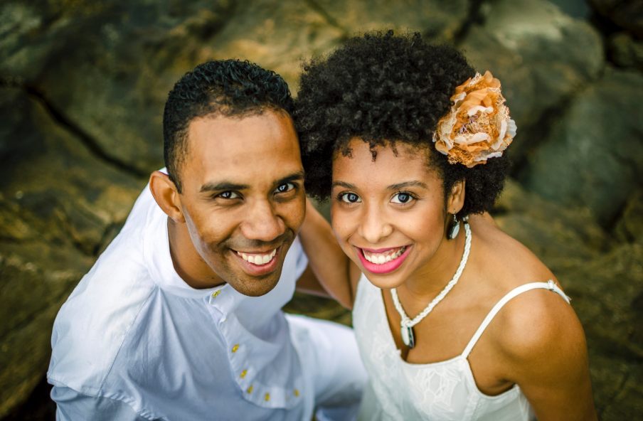 Black Millennial Couple smiling at the camera