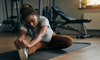 woman in mid 3-s stretching