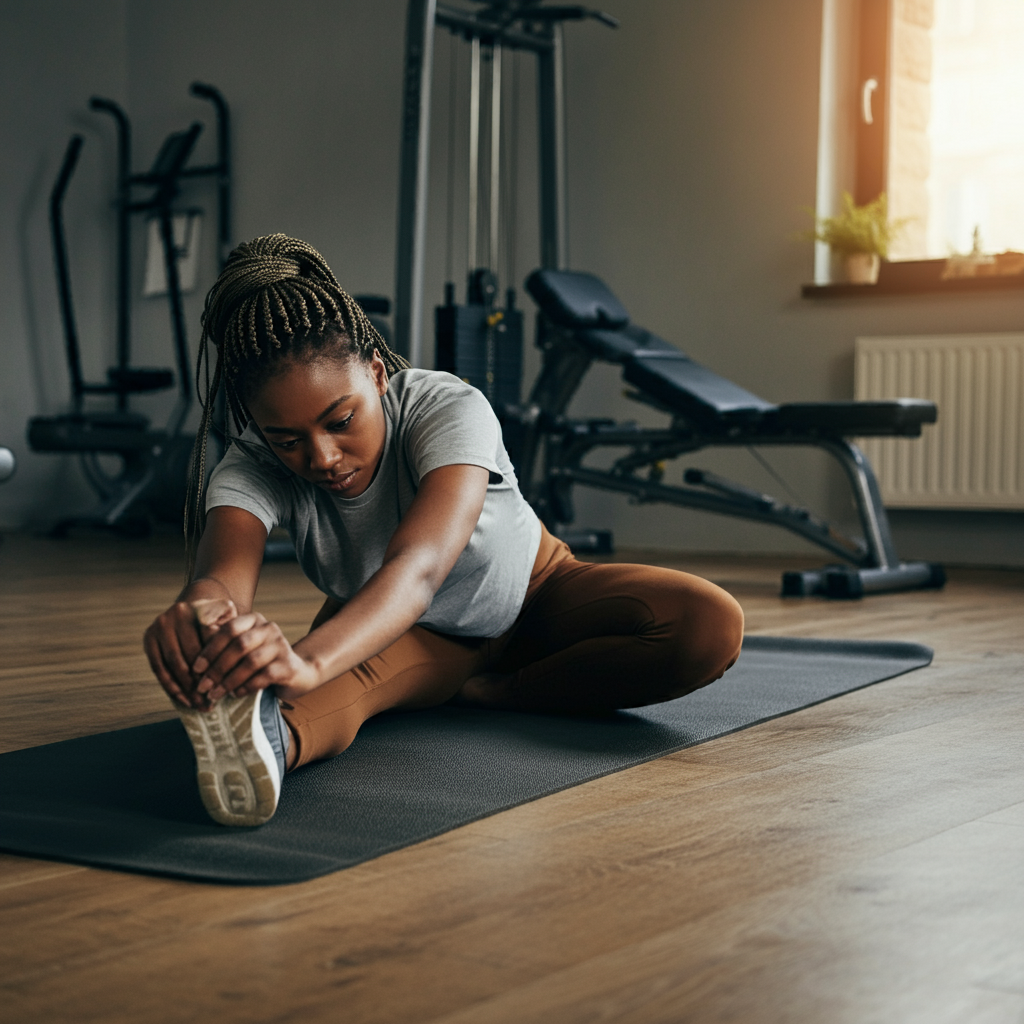 woman in mid 3-s stretching