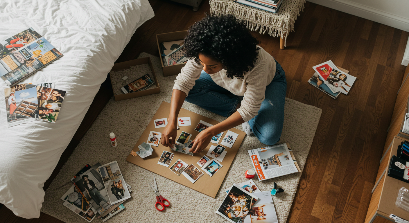 black womaan creating a vision board